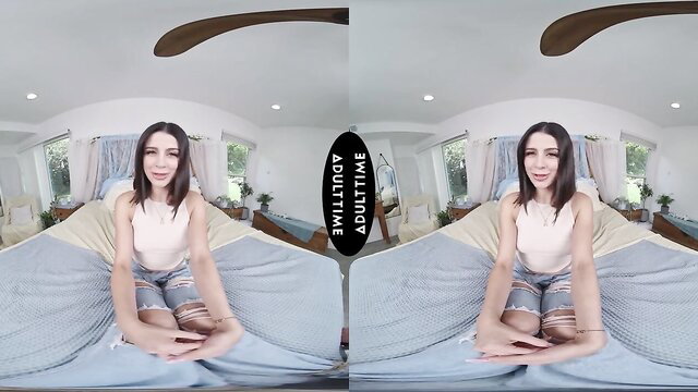 Kylie Rocket sits teasingly in VR adult scene with perky tits