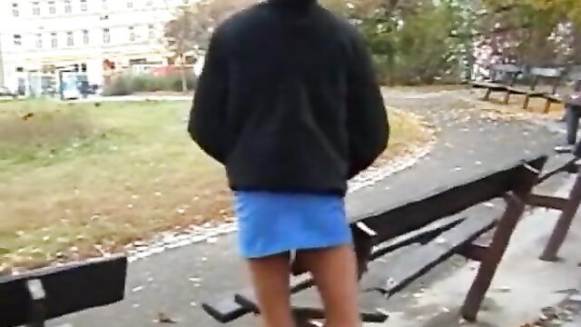 Man in skirt and pantyhose poops publicly in park, Dany outdoor scat