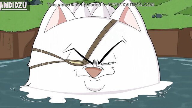 Pirate cat monster in anime hentai with eyepatch in water