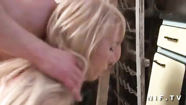 Blonde French MILF with huge tits fucked hard from behind