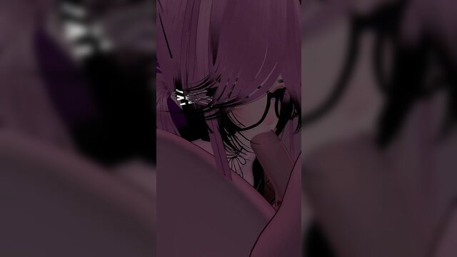 Blurry closeup of slutty girl with purple lingerie, eye makeup, wires