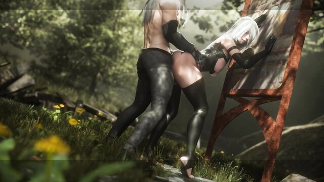 Nier A2 bent over easel fucked doggystyle by hunk in forest