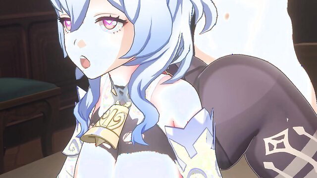 Ganyu from Genshin Impact with huge tits bent over, moaning in ecstasy