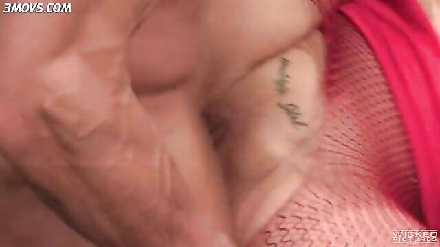 Katrina Jade's tattooed ass spread by ripped hunk's huge cock