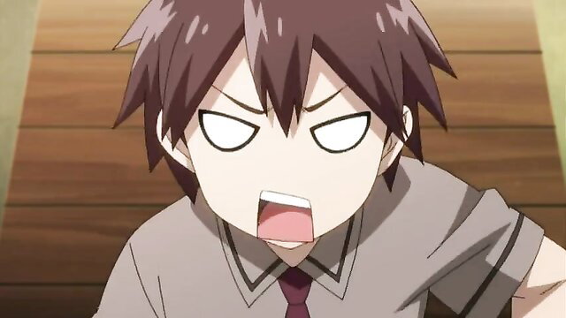 Angry anime boy with wide eyes yelling in school uniform closeup