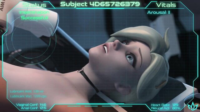 Blonde Aimee bound on fuckmachine, high arousal vitals, sci-fi sex lab