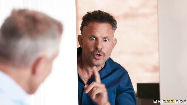 Ivy Lebelle in intense eye contact with man in Unexpected Kitchen Encounter