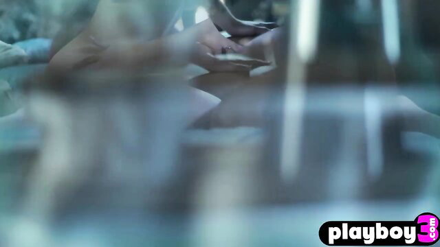 Huge boobs black babe posed with raunchy mom in steamy Playboy scene