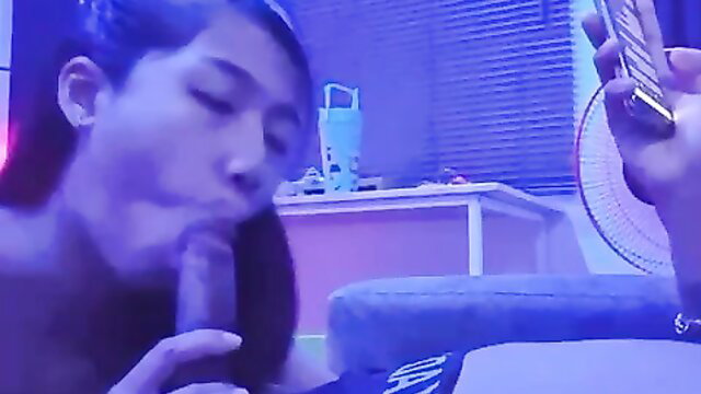 Asian amateur teen solo masturbating with pink dildo closeup blowjob style