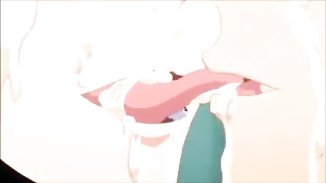 Hentai anime girl with huge tongue licking green dildo closeup