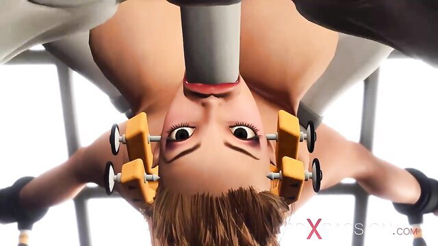3DXPassion horny wench in BDSM upside-down deepthroat blowjob