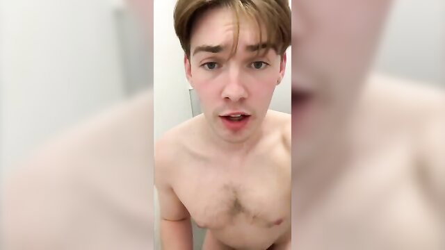 Nude white twink with chest hair in humiliating gay solo thumbnail