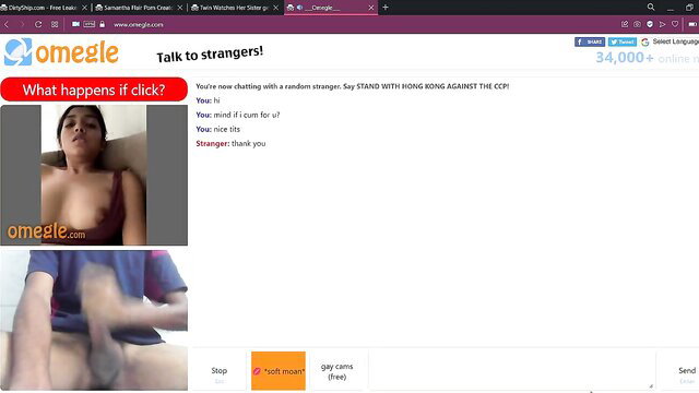 Horny Pakistani chick flashing tits and stroking cock on Omegle