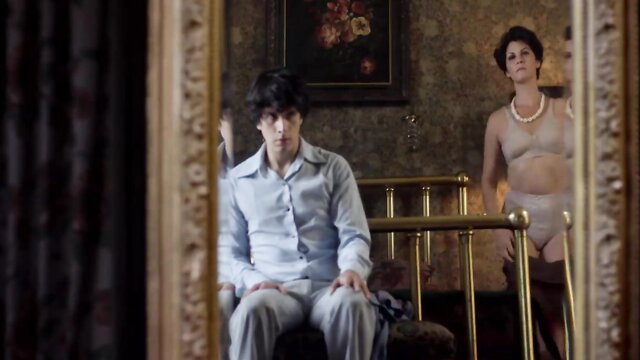 Naughty brunette MILF in lingerie teases stepson in hot taboo hookup