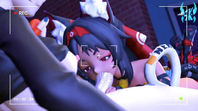 Anime catgirl with fox ears sucks cock in POV closeup