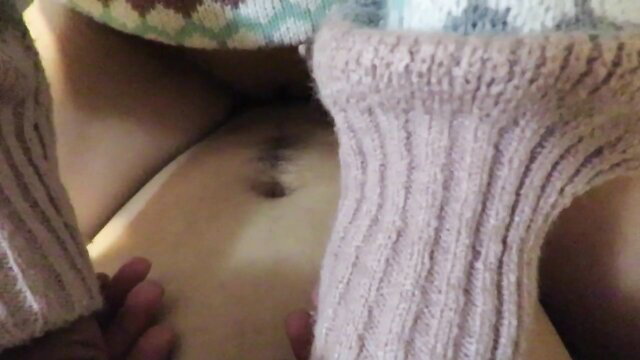 Rey Puerko spreads legs in socks, shows shaved pussy closeup