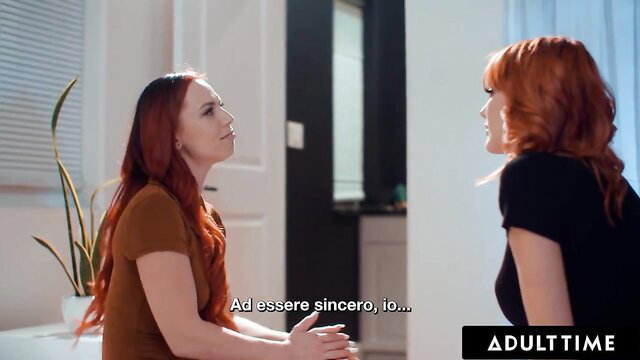 Aidra Fox and Kenna James redhead besties intimate chat, romantic lesbian seduction