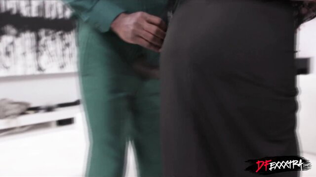 Adira Allure gripped intimately from behind in tight dress by suited man