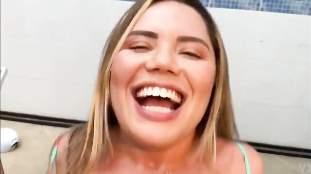 Dominique Palermo blonde smiling in bikini outdoor tease