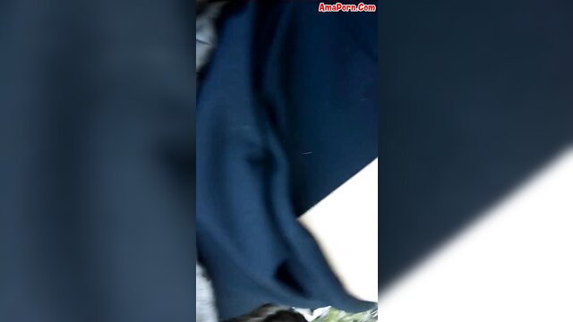 Blurry blue dress tease in city park, sudden outdoor lust