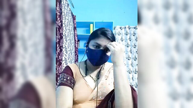 Indian-Indhuja in saree blouse, big tits MILF mask selfie