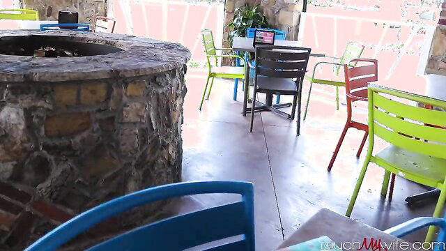 Riley Jacobs in steamy outdoor patio at Touch My Wife