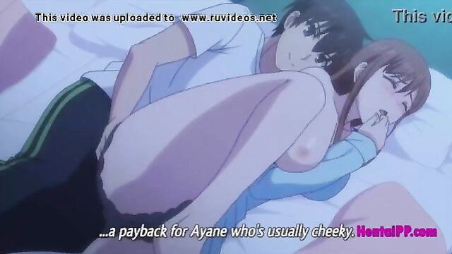 Anime step bro spoons naked busty step sis in bed hentai