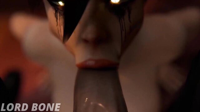 Tracer lost at casino in creepy skull mask closeup, tears and glowing eyes