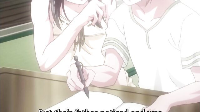 Anime hentai sister writing seductively with brother at desk