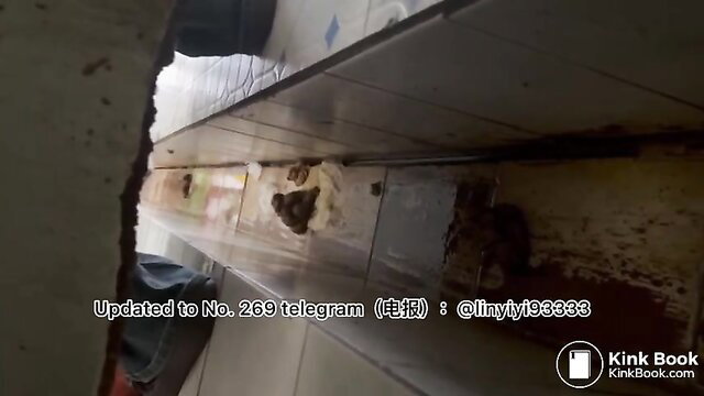 Asian beauty squats over toilet shitting turds on floor