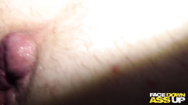 Ginger babe face down ass up, swollen pussy exposed closeup