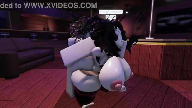 Roblox condo slut with huge tits exposed, black hair, bar tease