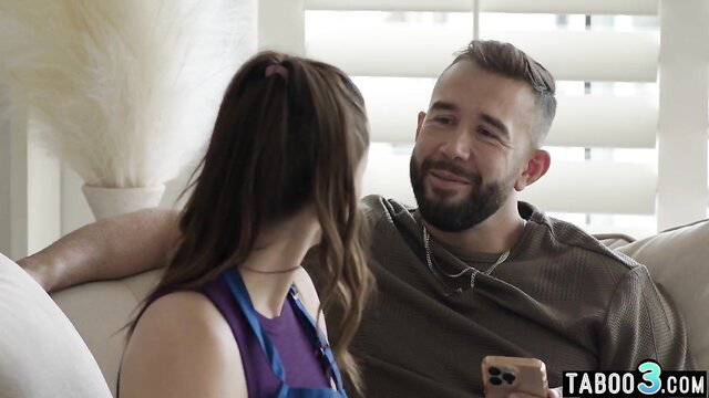 Alison Rey as maid flirts with landlord next to husband