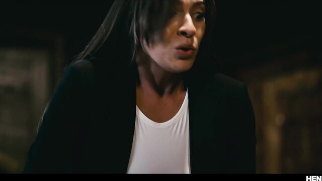 Emiri Momota shocked face in tight white tank top, black blazer, JAV hentai style