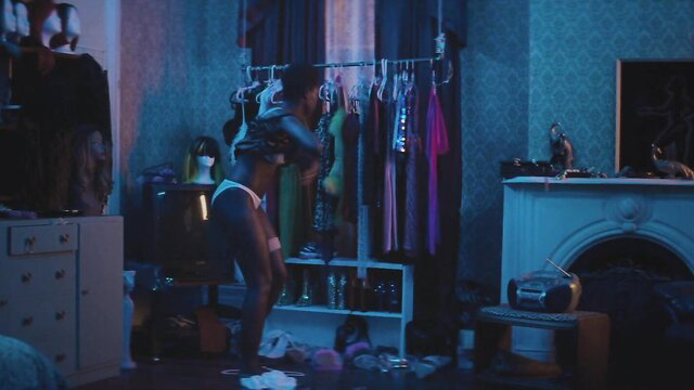 Jodie Turner-Smith thick ass in thong bending over closet Queen & Slim