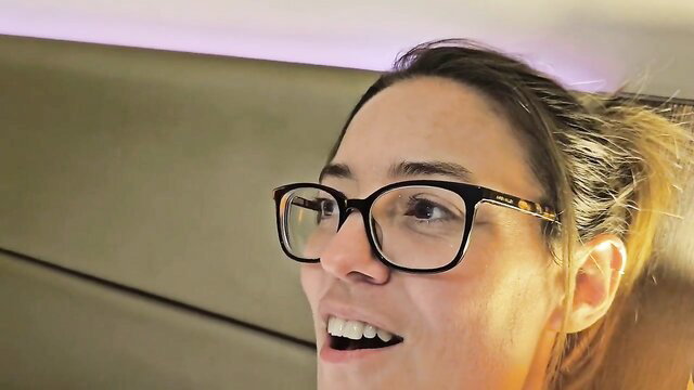 Innocent hotwife in glasses moans loudly fingering hairy pussy