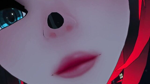 Closeup of horny anime waifu's seductive face with glossy lips