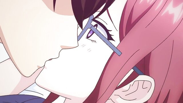 Busty anime boss in glasses kissed passionately by coworker in Corporate Cinderella hentai