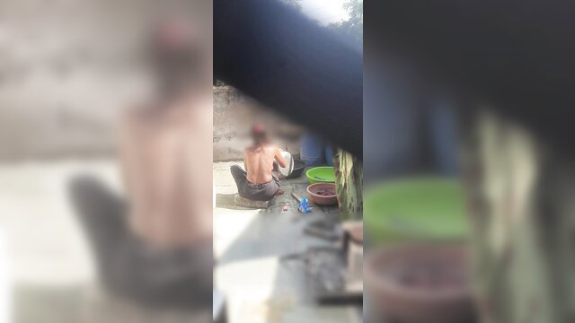 Desi Indian stepsister bare back in bathroom, sexy amateur view