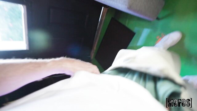 Kava Cheater Mofos POV closeup of woman's white top and green skirt lifted