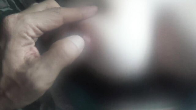 Blurry closeup of hand guiding huge cock into tight petite pussy