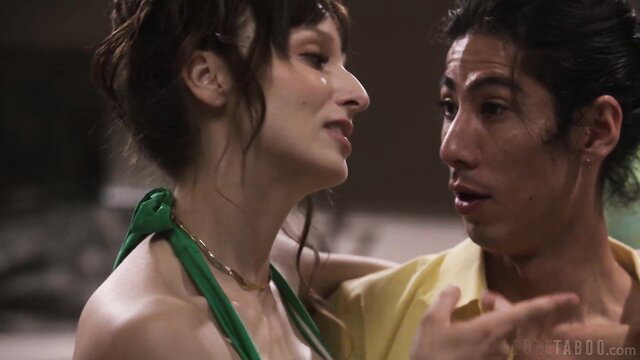 Lexi Luna milf in green dress closeup with stud