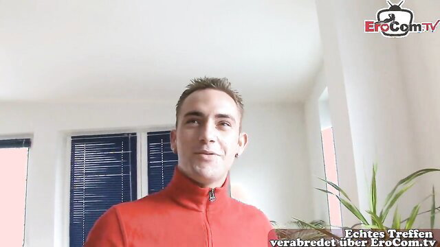 Handsome man in red hoodie smiling in amateur hookup thumbnail