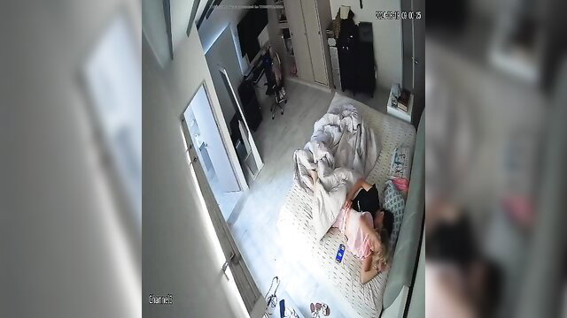 Pink-haired Asian girl in panties lying on bed asleep, siblings taboo thumbnail