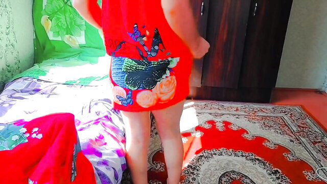 Crossdresser_kitty in tight red mini dress showing big ass and legs