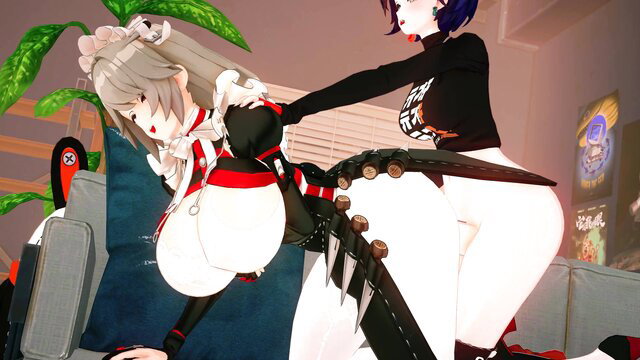 Belle and Alexandrina hentai lesbians in lingerie scissoring passionately 4K