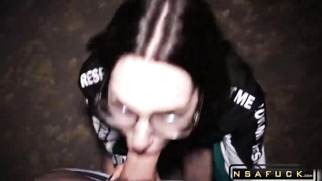 Hot goth girlfriend with black hair sucks cock POV closeup