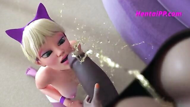 Blonde nubile catgirl deepthroats black dildo with squirting cum