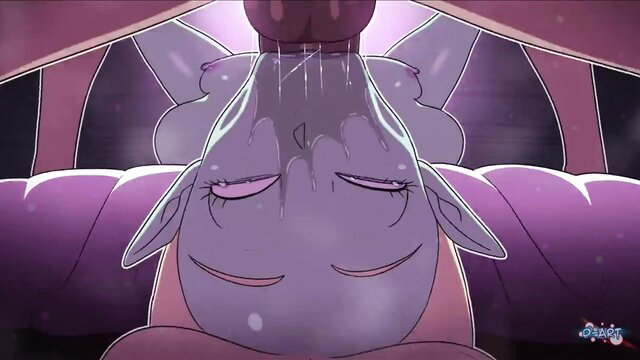 Purple anthro goat girl slurps huge glowing cock under pussy in hentai scene