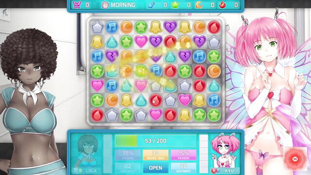 Huniepop 2 Double Date gameplay with pink fairy girl and black afro model